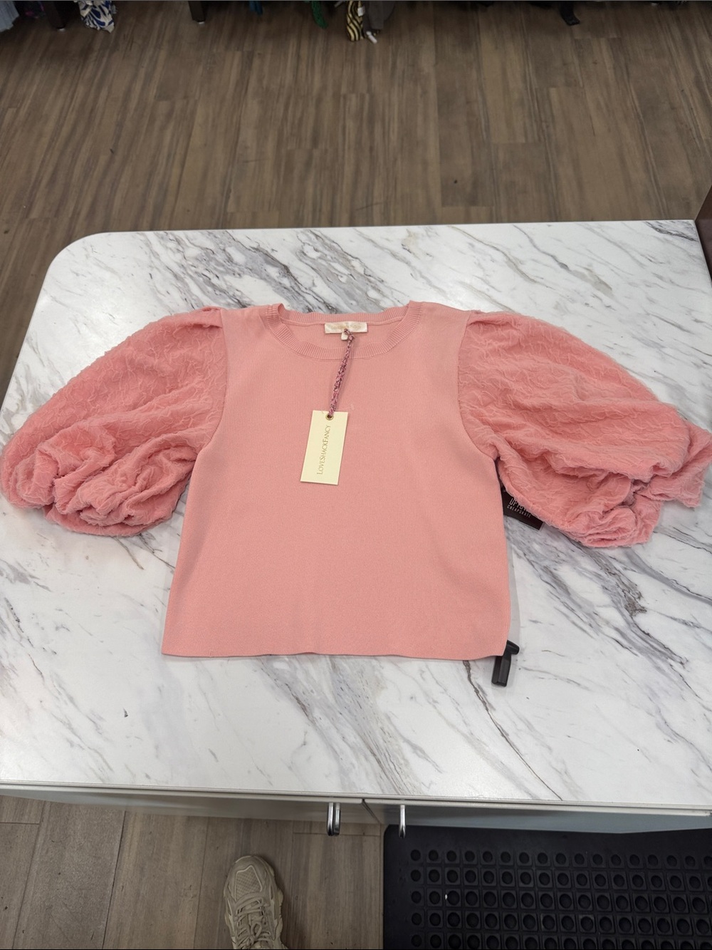 LoveShackFancy Pink Puff Sleeve Short Sleeve Top